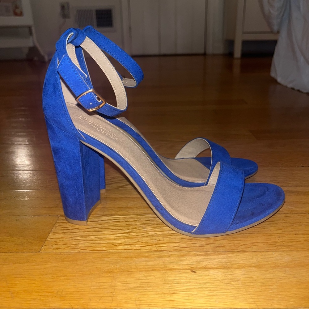 Blue Suede Block Heel Sandals